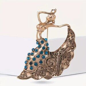 Unique Antique Finish Dancer Skirt Brooch Crystal embellished Fashion Brooch Pin